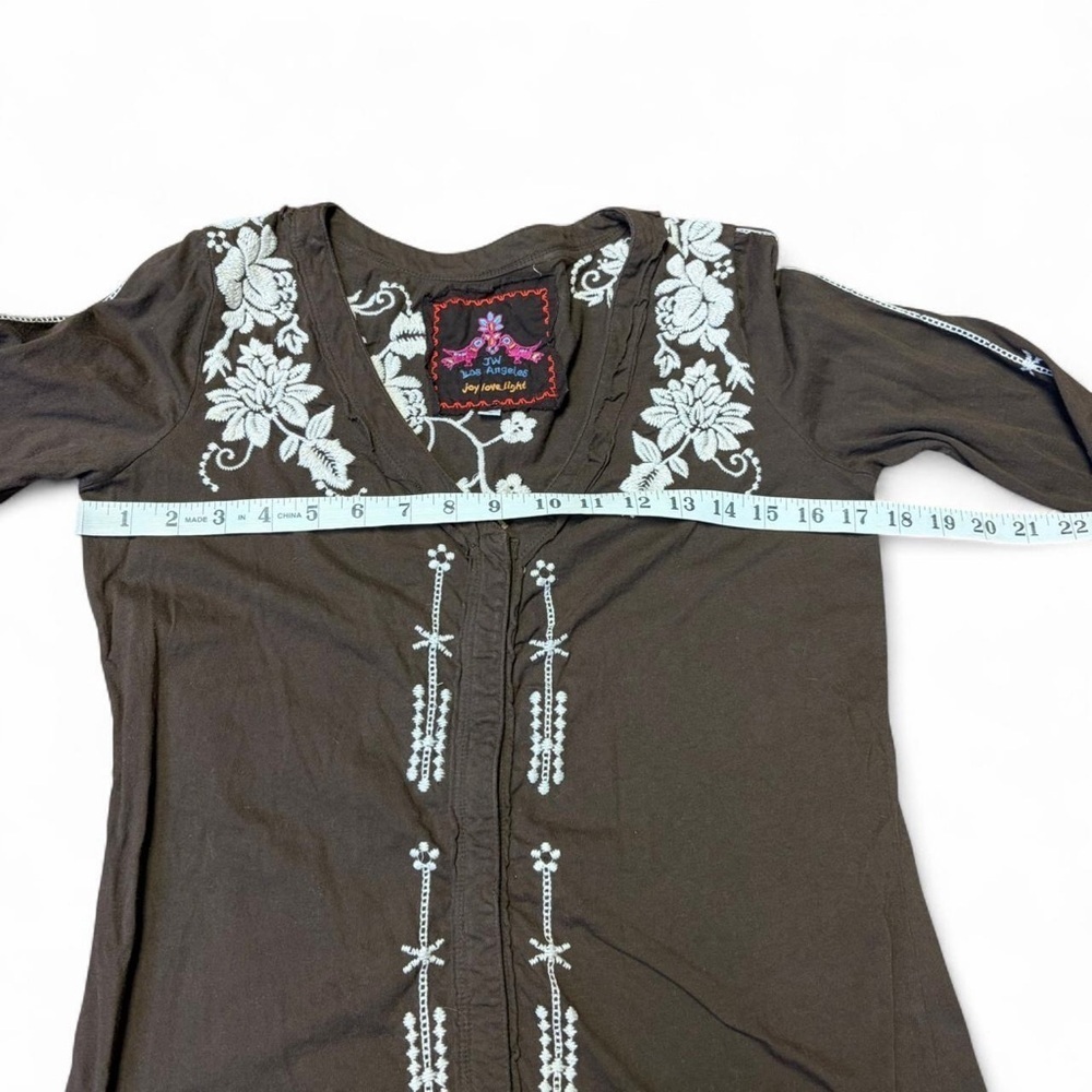 Johnny Was JW Embroidered Brown Dress Womens Small Snap Button Floral Boho Artsy - Picture 3 of 13